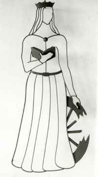 Heilige Katharina mit dem gebrochenen Rad an einer Hauswand